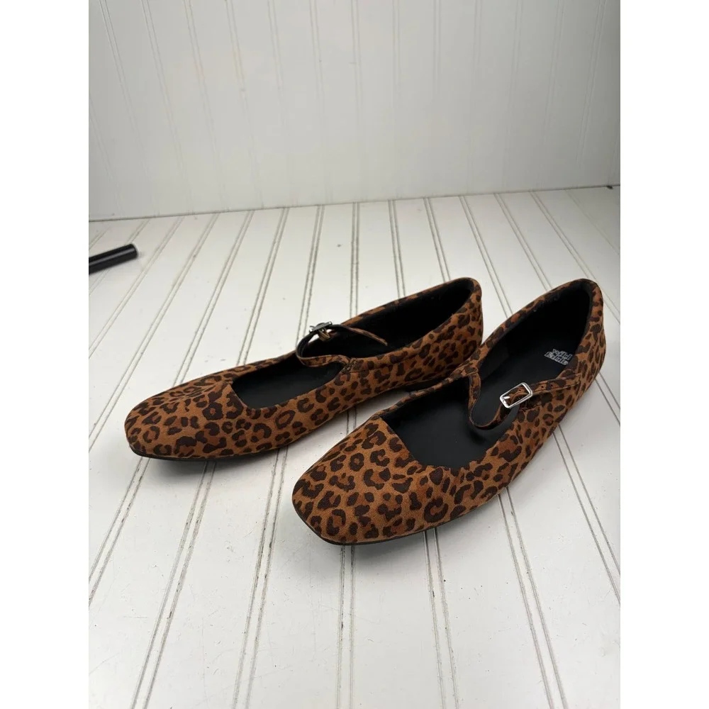 Wild Fable Leopard Print Elsa Mary Jane Flats Square Toe Women's Size 11